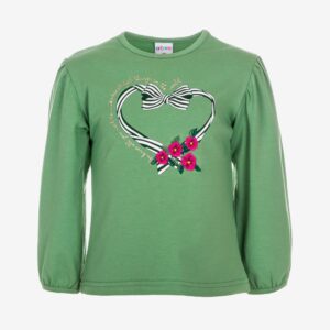 Pull vert nœud de fleurs en coeur