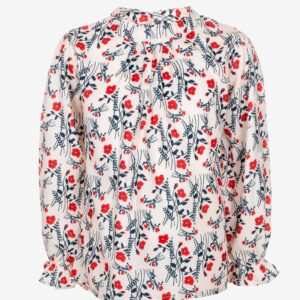Blouse écrue à fleurs rouges
