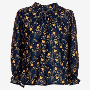 Blouse marine à fleurs orange