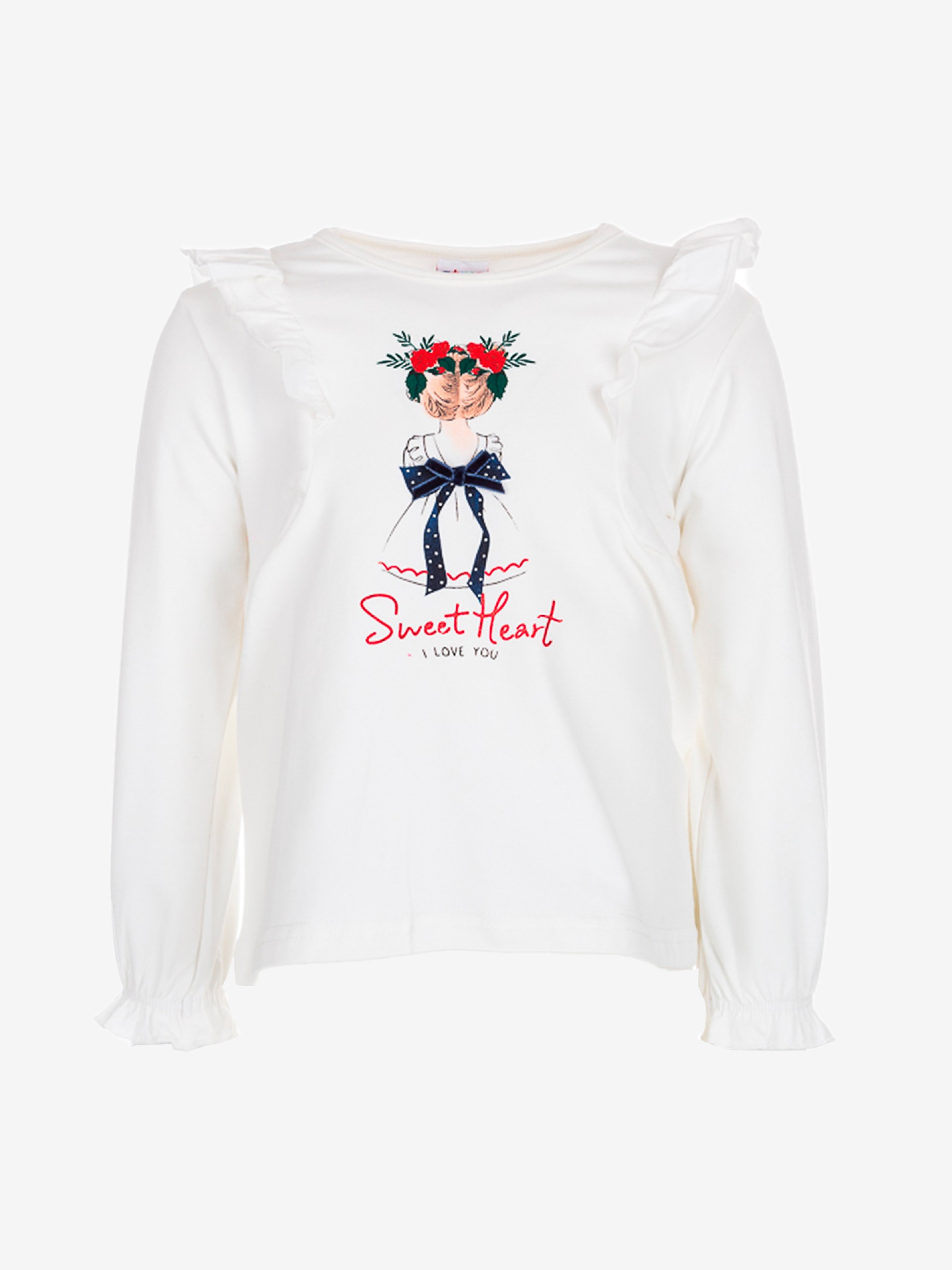 pull blanc fille de dos avec nœud bleu en relief vêtement enfants confortable chaud joli pas cher idée cadeau naissance boutique vêtement saint martin en haut