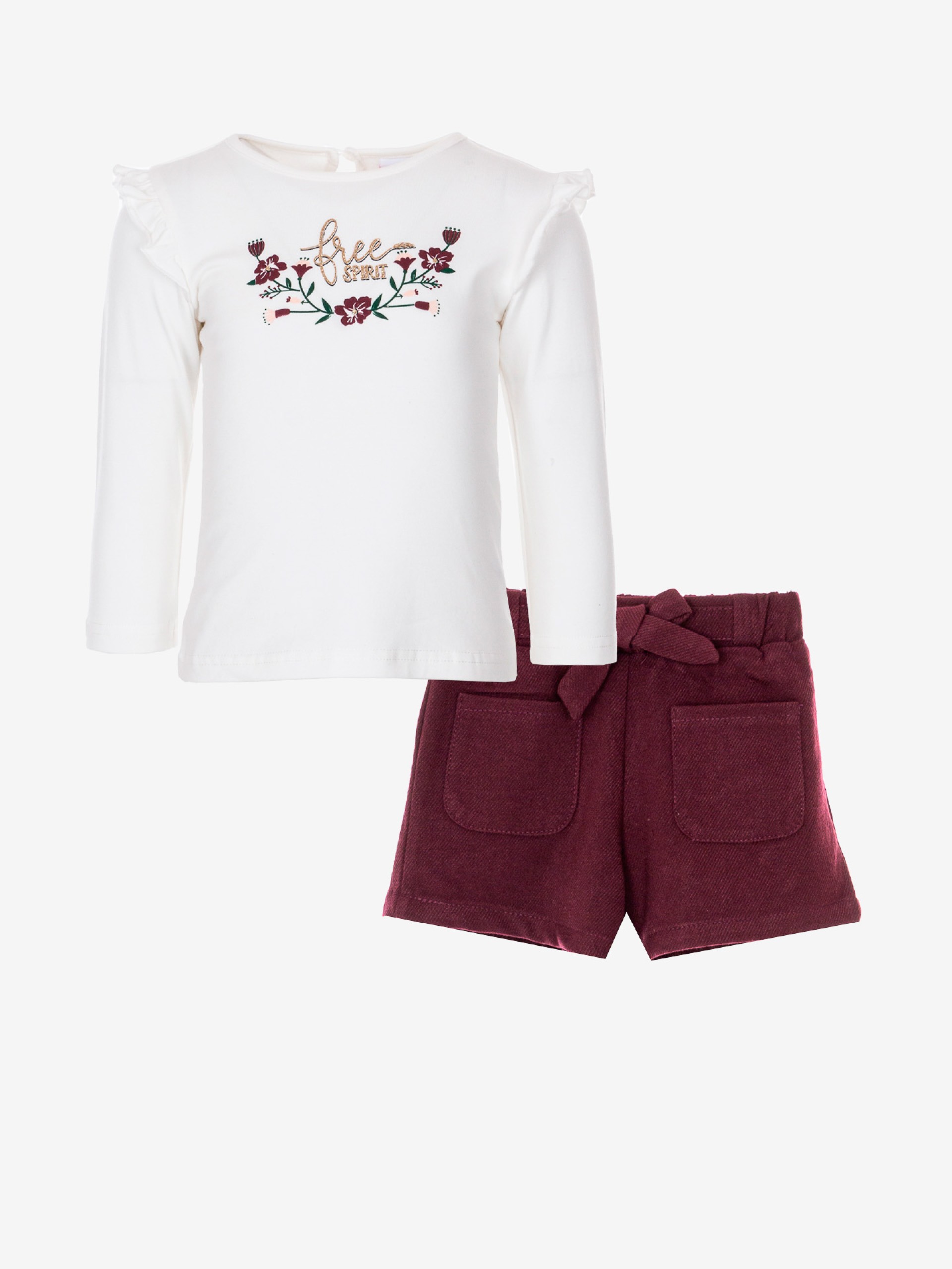 vêtement enfant bébé fille pull short ensemble blanc prune fleurs joli pas cher idée cadeau naissance anniversaire boutique saint martin en haut