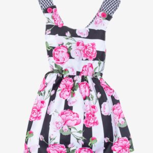 Robe rayée noire et blanche fleurs roses – 19,99€
