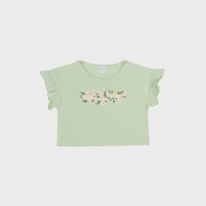 Crop top vert d&rsquo;eau « LES FLEURS » – 12,99€
