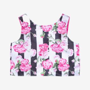 Top rayé noir et blanc fleurs roses – 15,99€