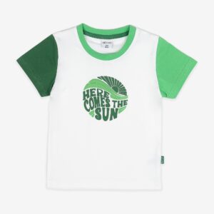 T-shirt blanc et vert « HERE COMES THE SUN » – 10,99€